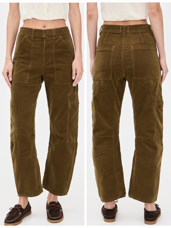 Citizens Of Humanity Pants - Citizens of Humanity Dark Green Marcelle Corduroy Wide-leg Cargo Pants